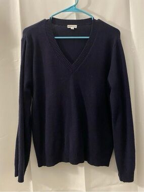 Minnie Rose Navy V-Neck Cashmere Sweater